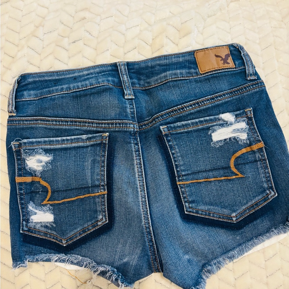 American Eagle Outfitters Blue Distressed Jean Shorts